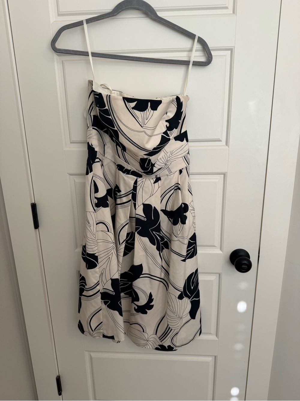 Ann Taylor Cream Strapless Dress with Black Floral Print